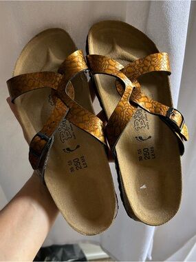 Bronze snake skin birks